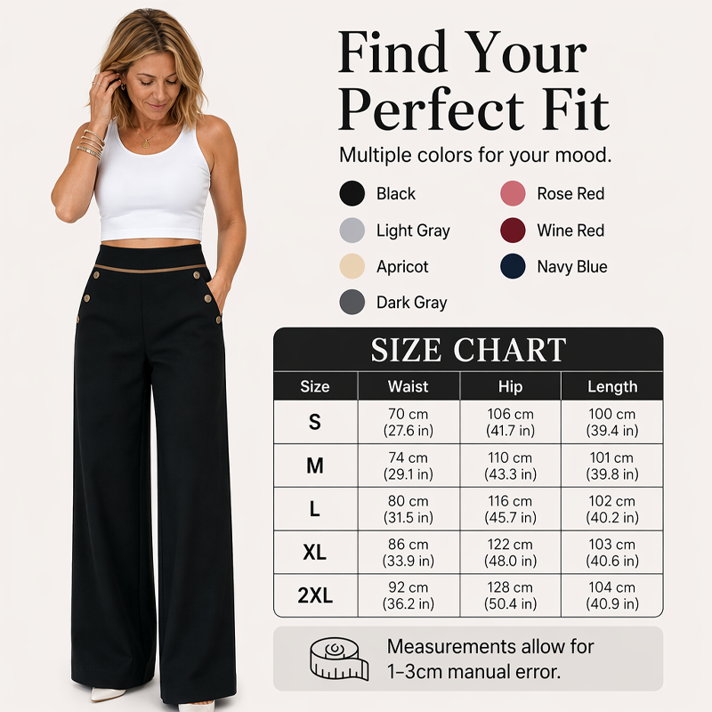 Incontournable🔥👖 Pantalon à jambes larges avec bordures contrastées – Coupe drapée élégante et taille haute flatteuse