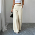 Incontournable🔥👖 Pantalon à jambes larges avec bordures contrastées – Coupe drapée élégante et taille haute flatteuse