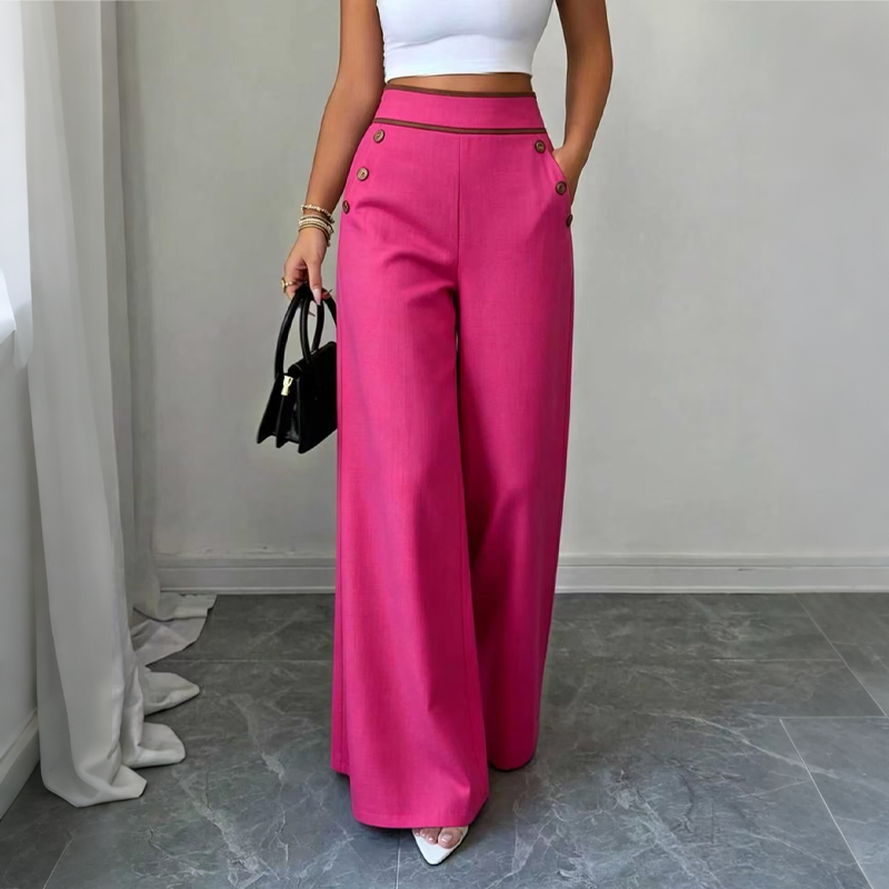 Incontournable🔥👖 Pantalon à jambes larges avec bordures contrastées – Coupe drapée élégante et taille haute flatteuse
