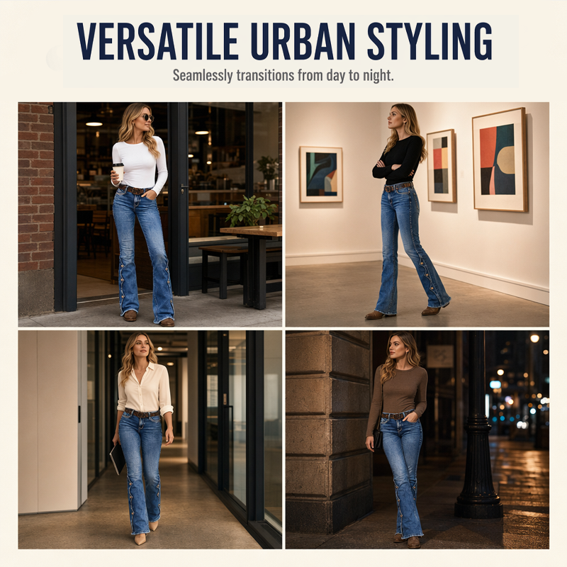 ⏰ Dernier jour des soldes – 50 % de réduction 💃 Jean flare taille haute effet usé pour femme