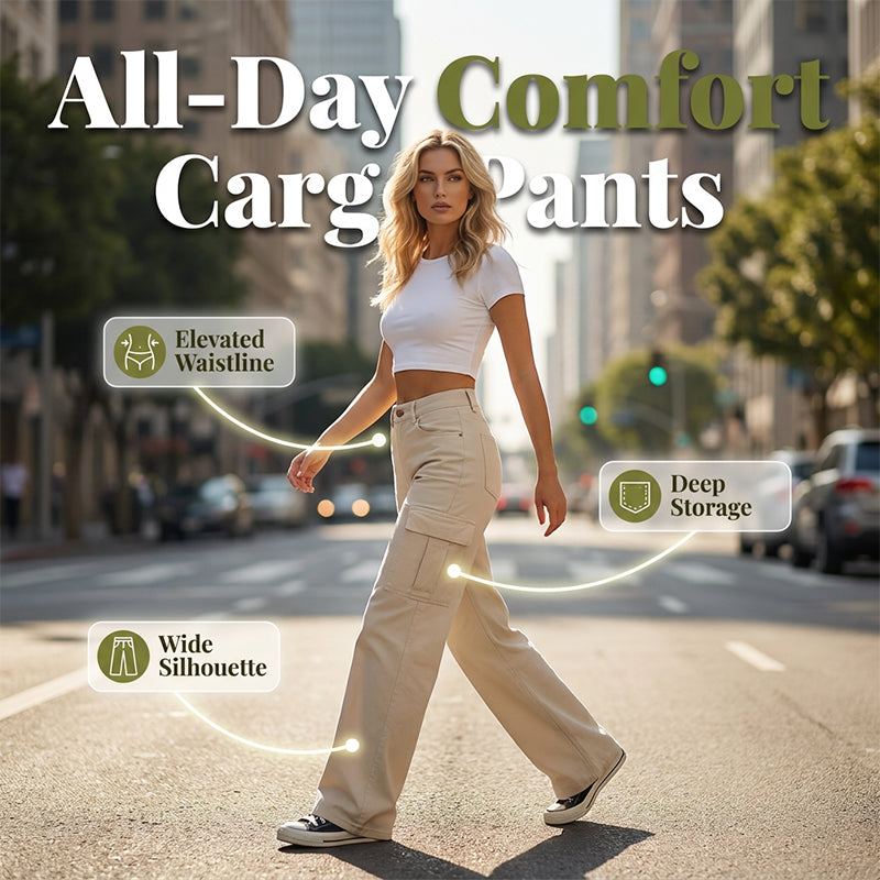 Pantalon cargo pour femme taille haute à jambes larges avec poches utilitaires