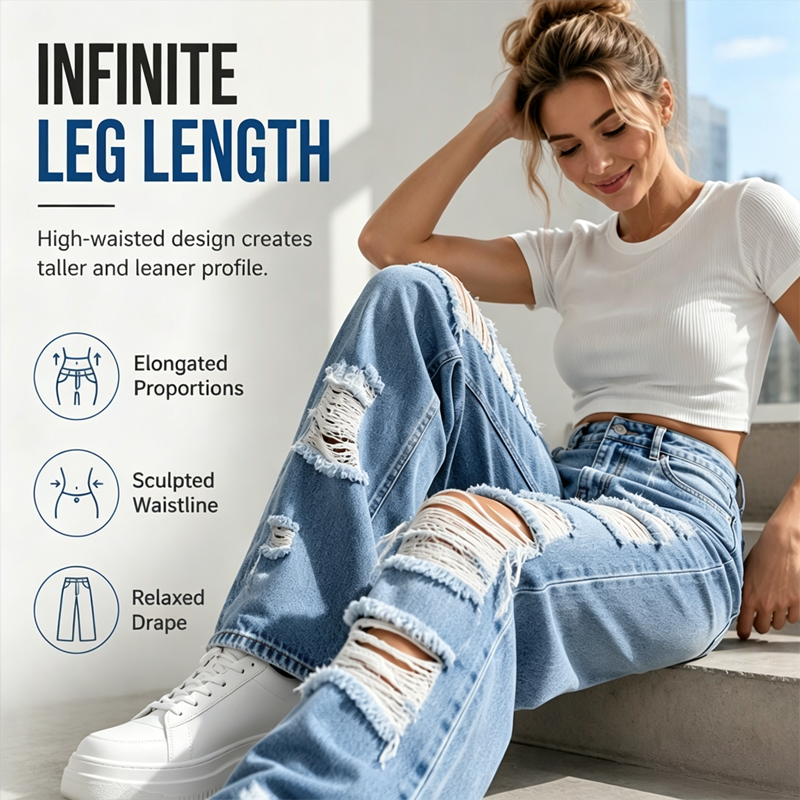 ✨ Jean femme taille haute flatteur, coupe large et effet usé