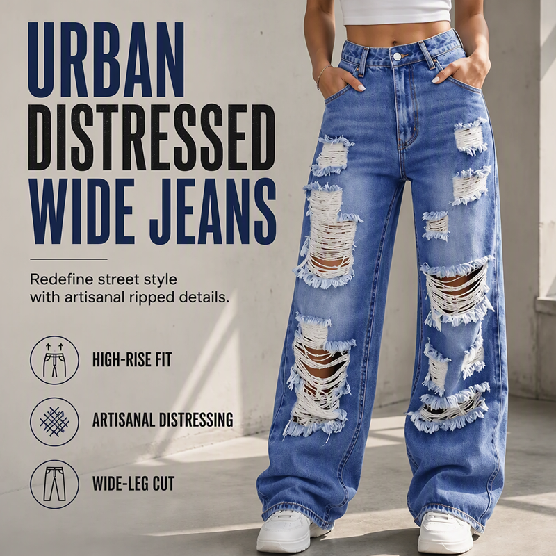 ✨ Jean femme taille haute flatteur, coupe large et effet usé
