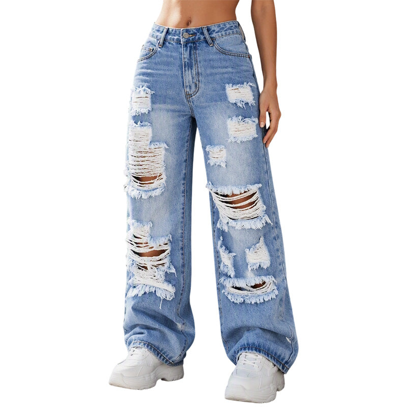 ✨ Jean femme taille haute flatteur, coupe large et effet usé