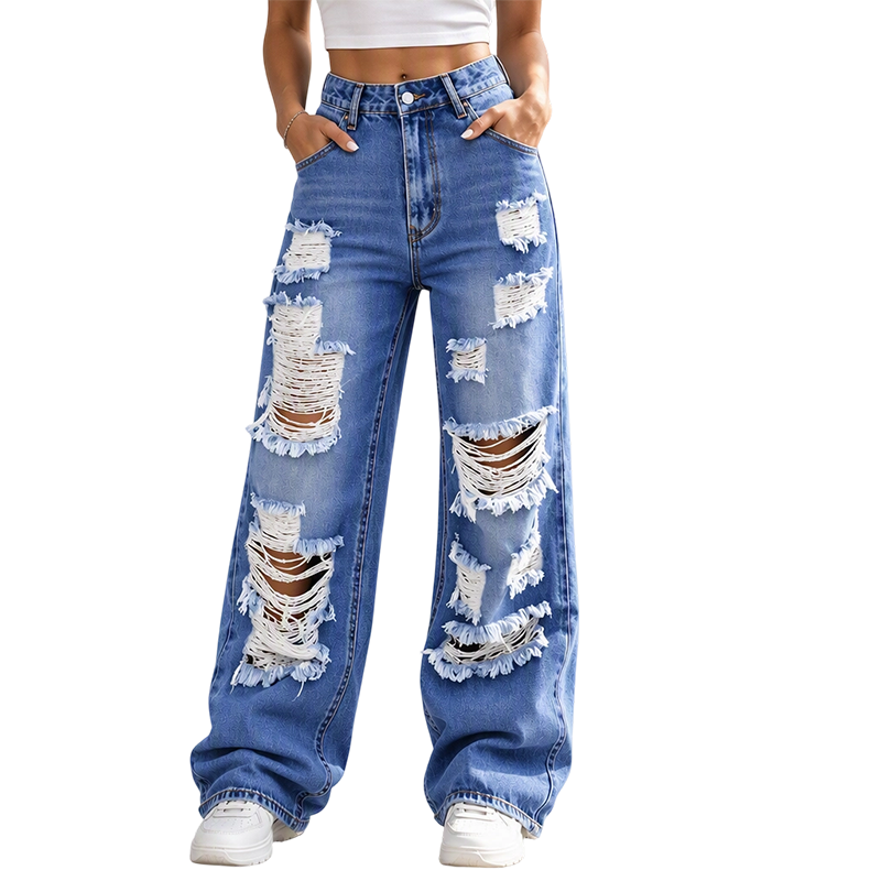 ✨ Jean femme taille haute flatteur, coupe large et effet usé