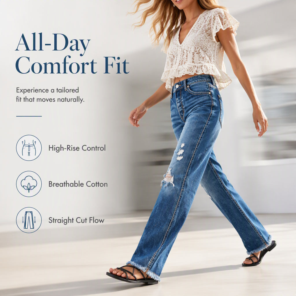 Jeans droits pour femme effet usé