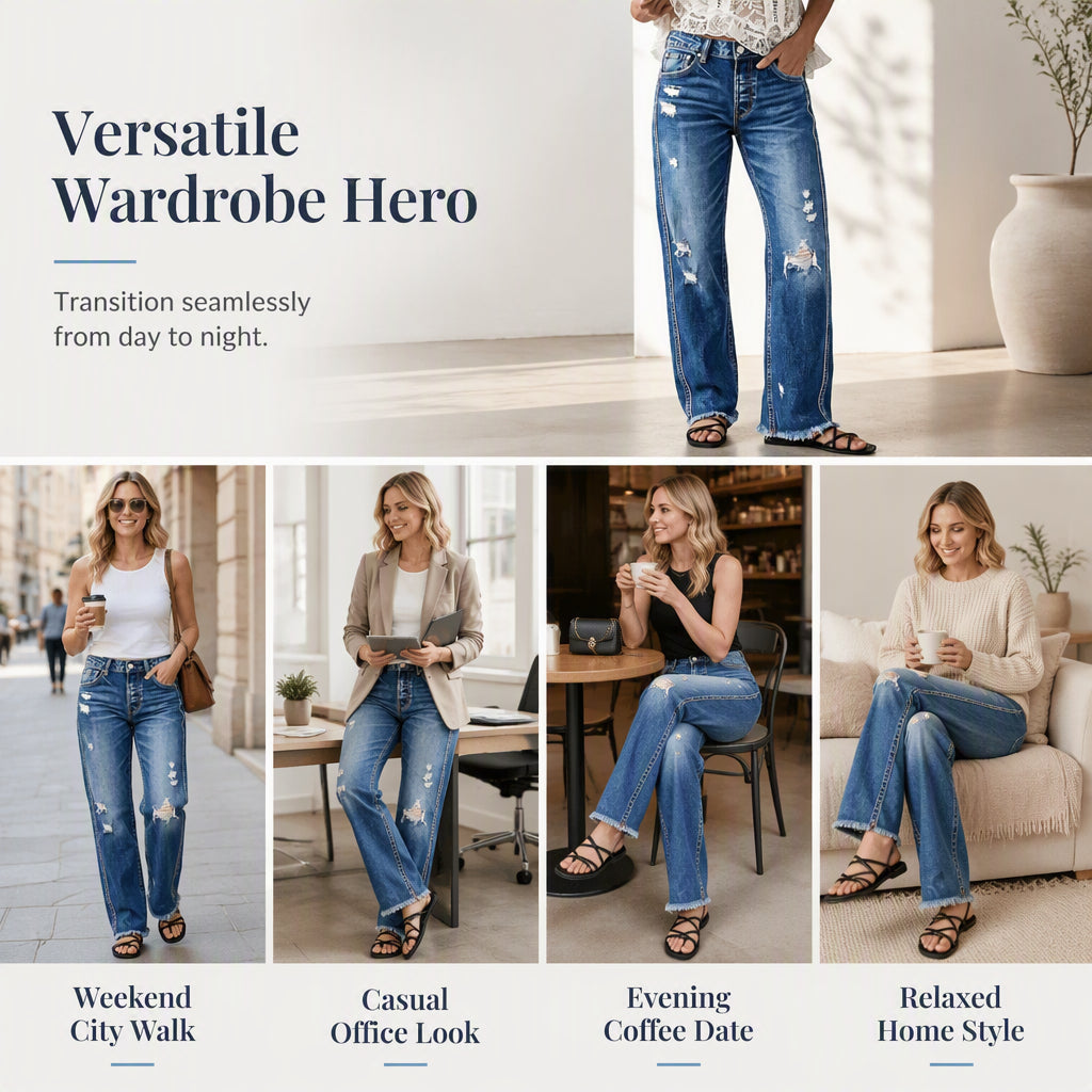 Jeans droits pour femme effet usé