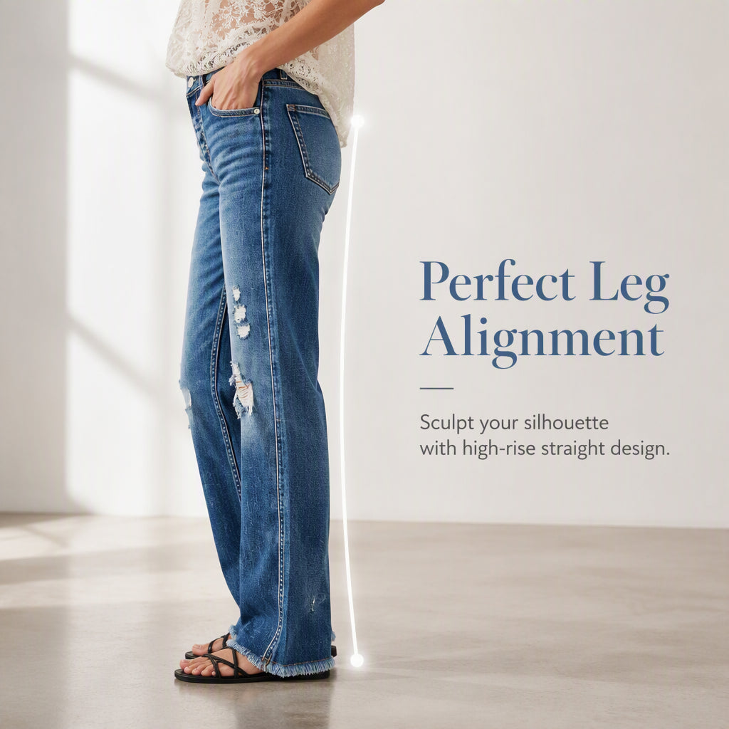 Jeans droits pour femme effet usé