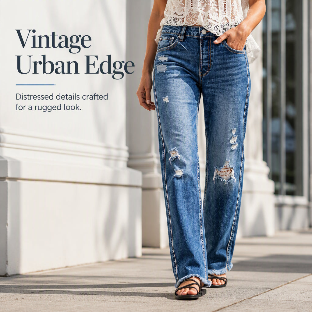 Jeans droits pour femme effet usé