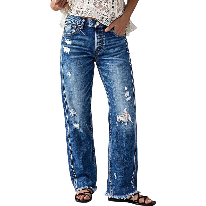 Jeans droits pour femme effet usé