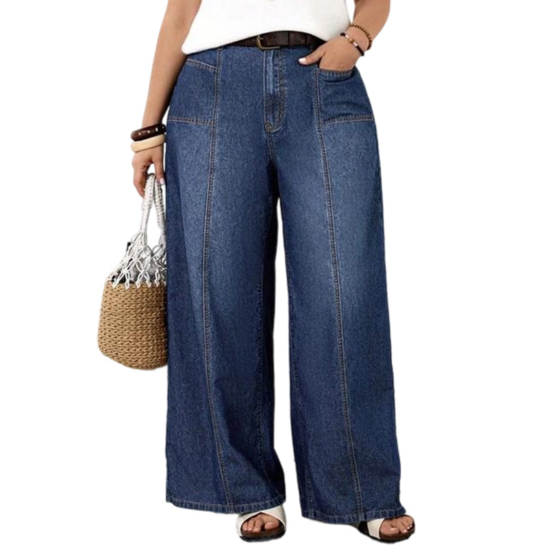 Jean décontracté pour femme, taille haute et jambes larges