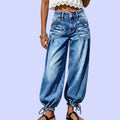 Jean femme stretch taille haute coupe barrel