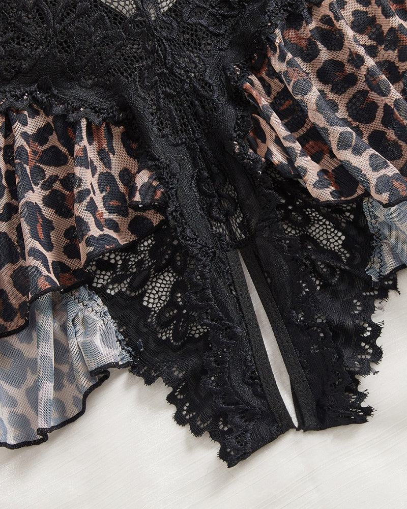 Pyjama sexy en dentelle de couleur unie pour femme