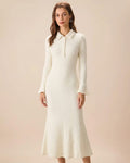 Robe midi couleur abricot à col et manches évasées