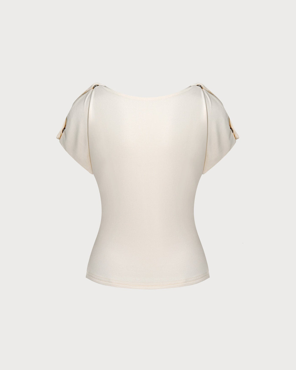 T-shirt en maille couleur abricot à col bénitier et boutons