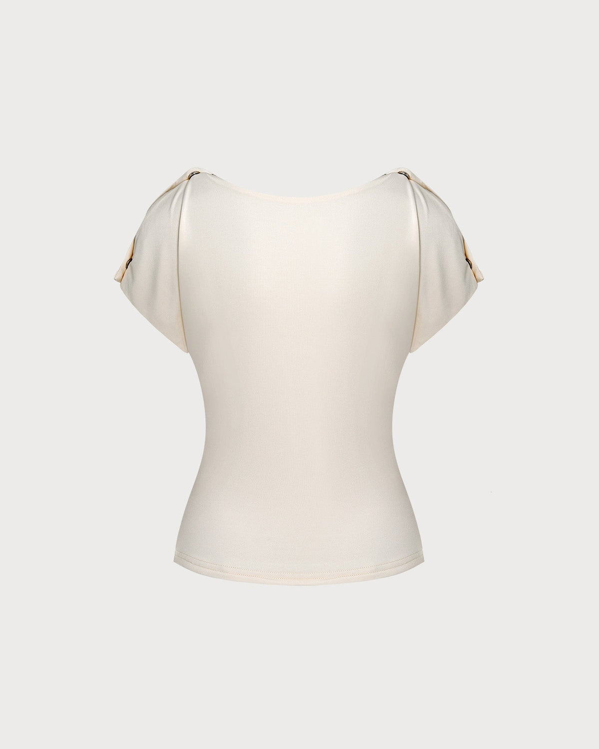 T-shirt en maille couleur abricot à col bénitier et boutons