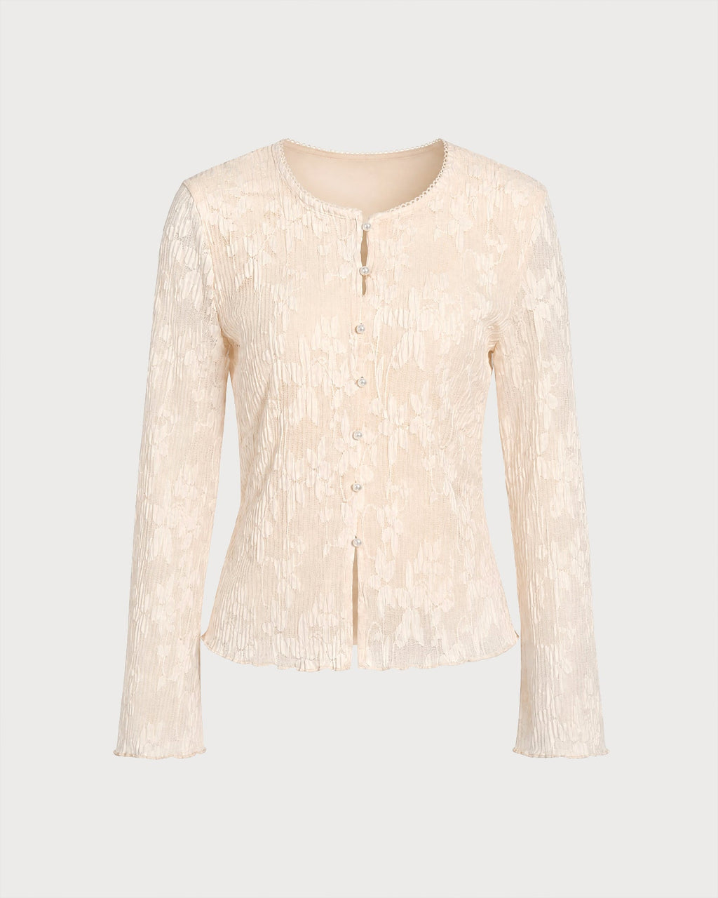 T-shirt en maille couleur abricot avec boutons et motif floral