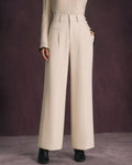 Pantalon droit couleur abricot avec boutons et poches