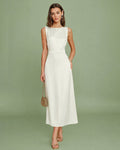 Robe Mi-Longue en Satin Perlé Abricot Col Bateau