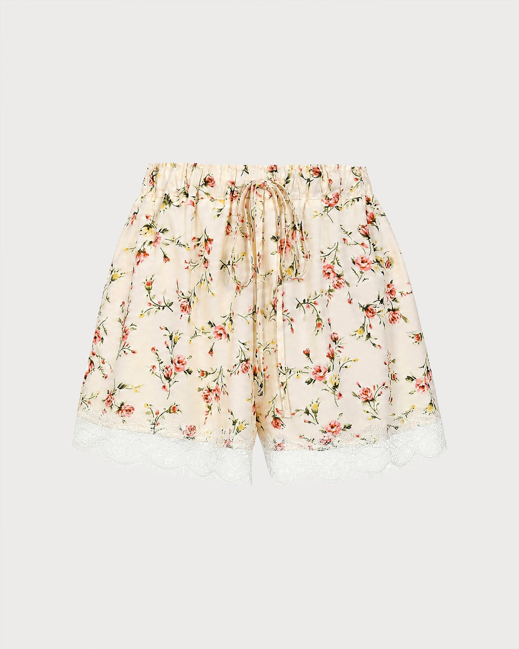 Short en dentelle florale couleur abricot à taille élastique
