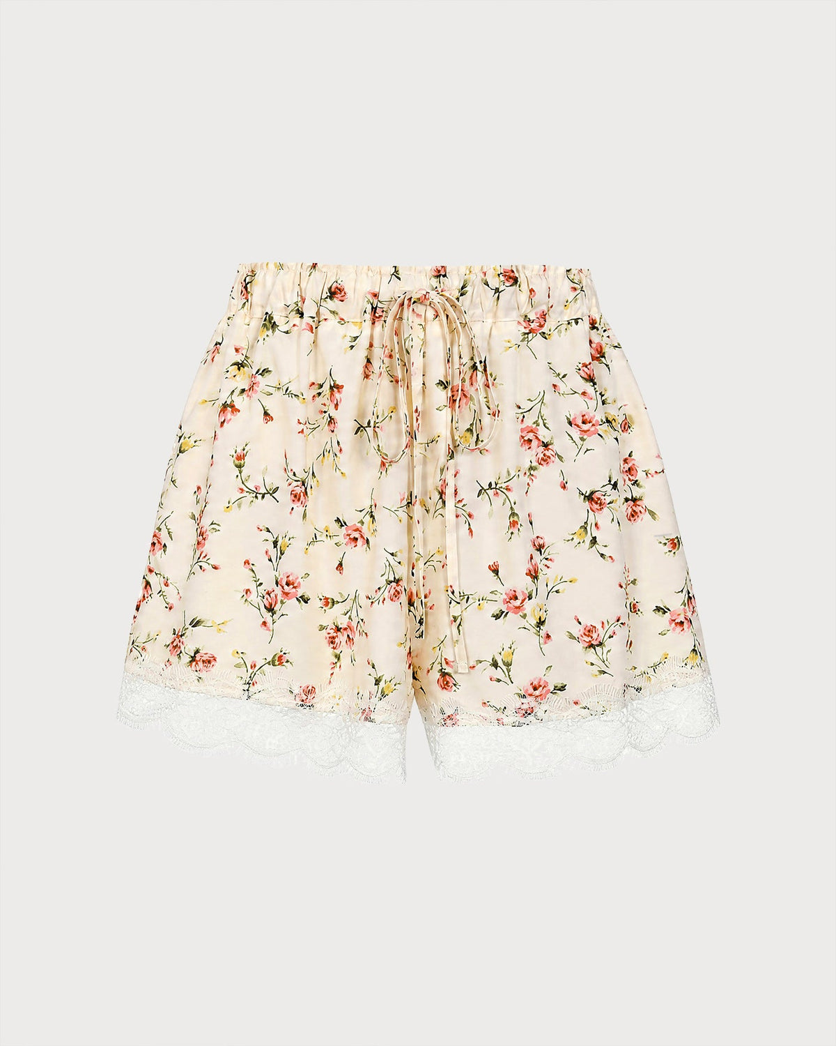 Short en dentelle florale couleur abricot à taille élastique