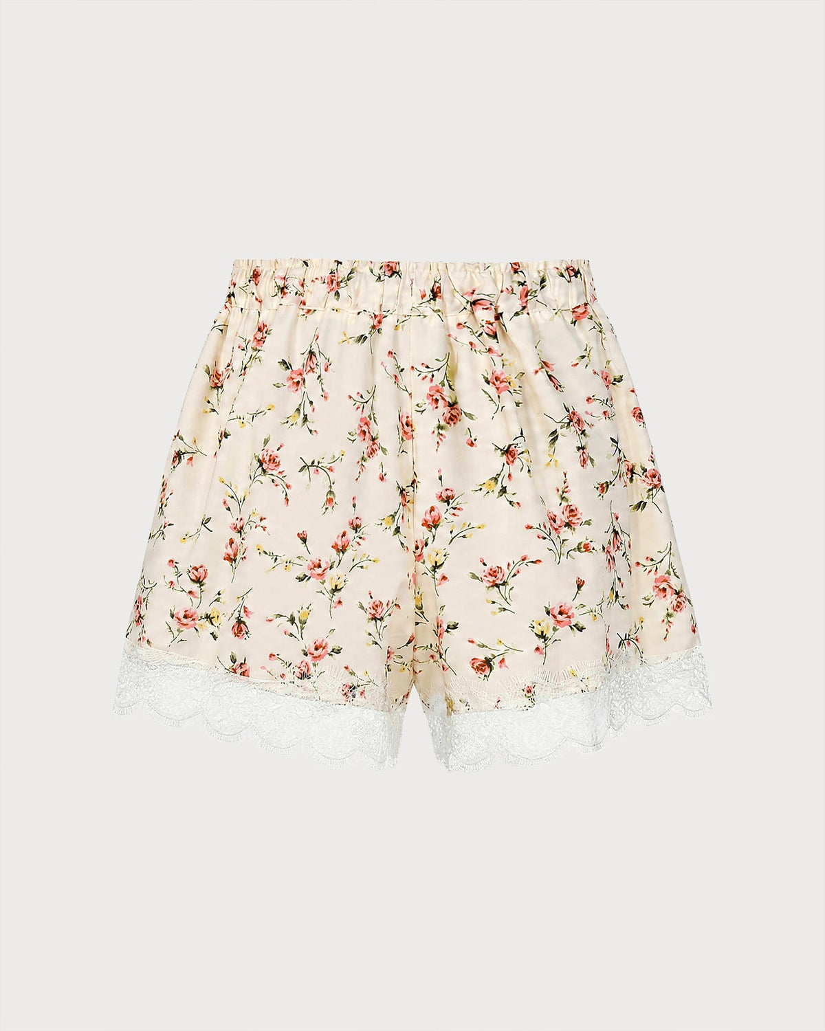 Short en dentelle florale couleur abricot à taille élastique