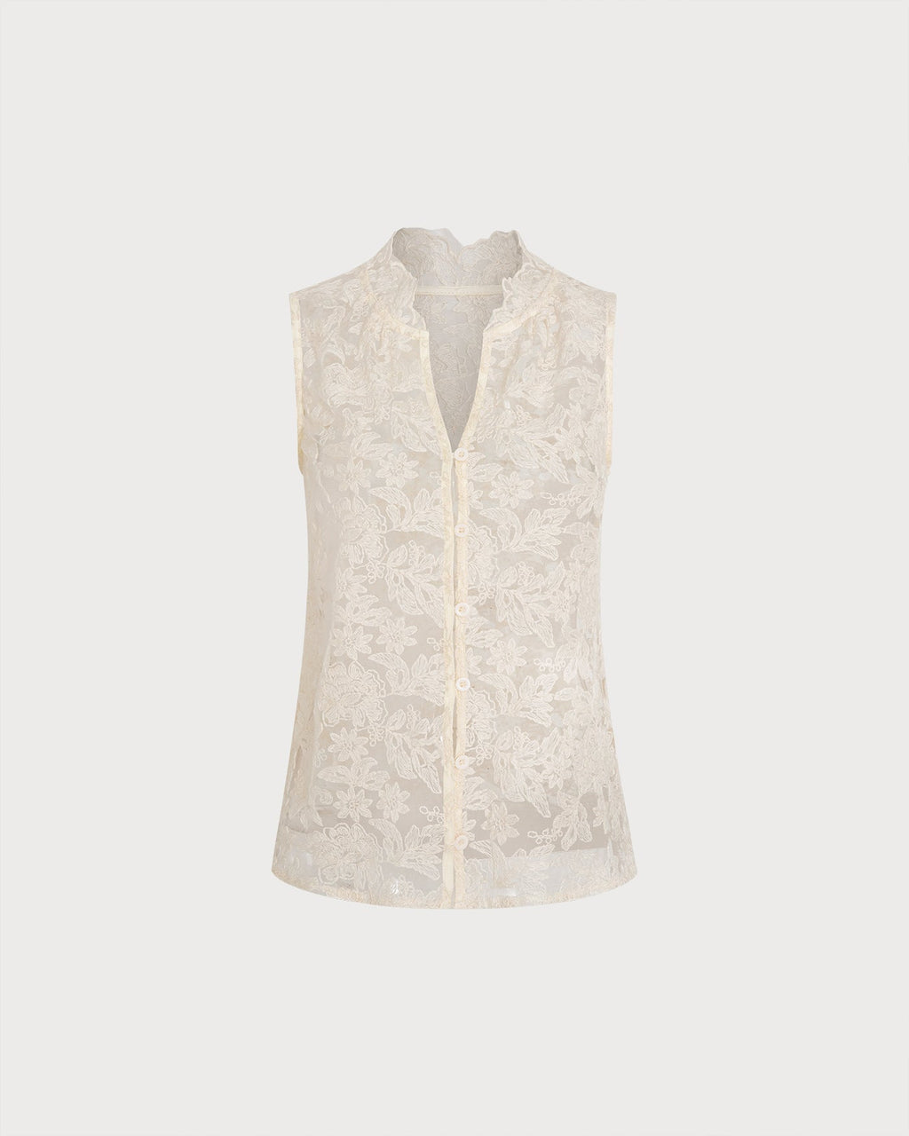 Débardeur transparent couleur abricot avec broderies florales